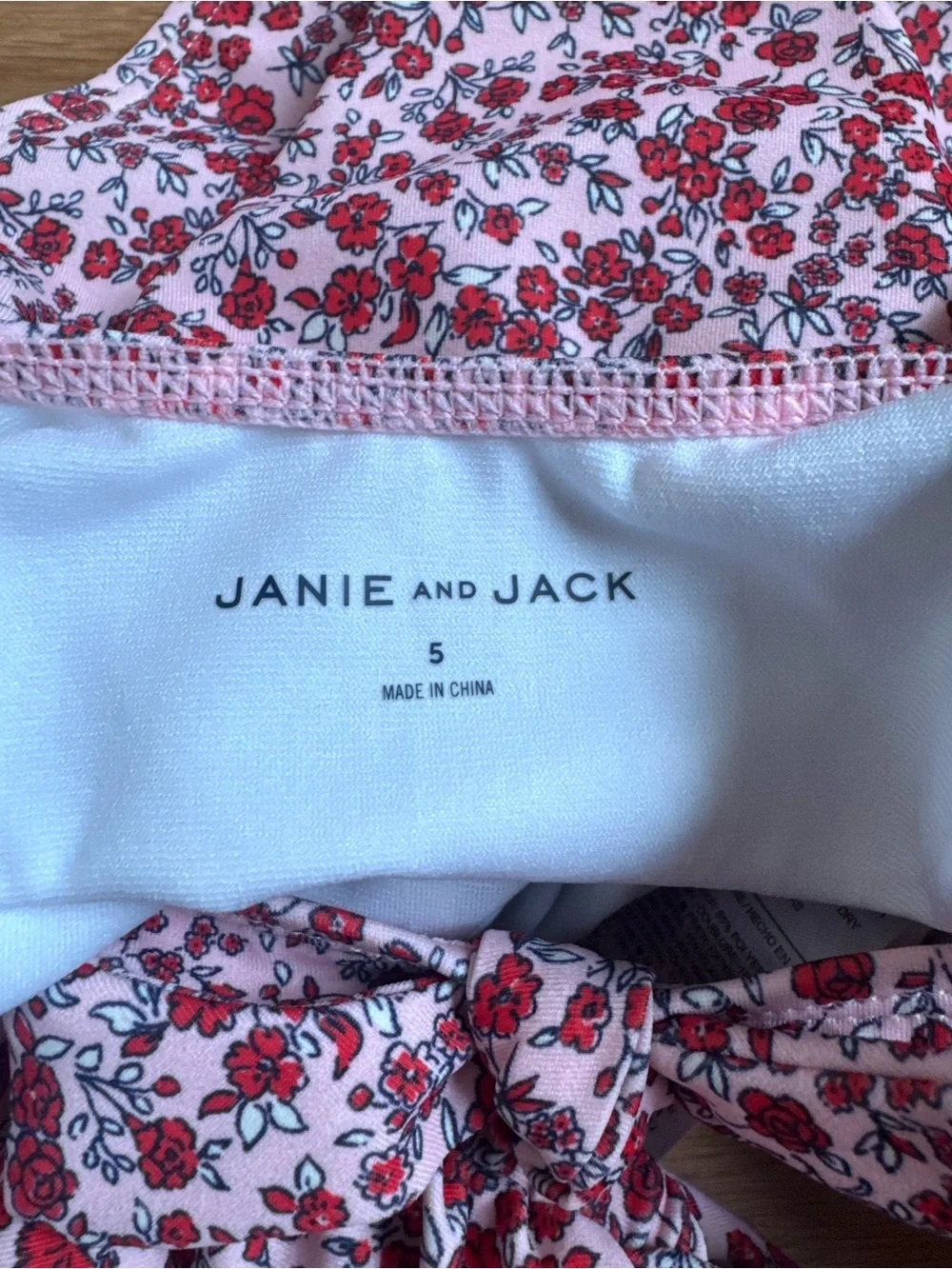 Janie and Jack Pink and Red Floral One-Piece Swimsuit with White Flower